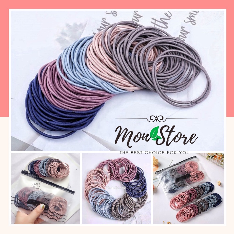 [Mã 44FASHIONSALE1 giảm 10K đơn 50K] [Kèm túi zip] SET 100 DÂY thun cột tóc / chun cột tóc mix 5 màu bền đẹp