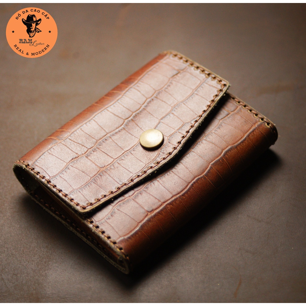 Ví nam nữ da bò vân cá sấu màu nâu - RAM Leather