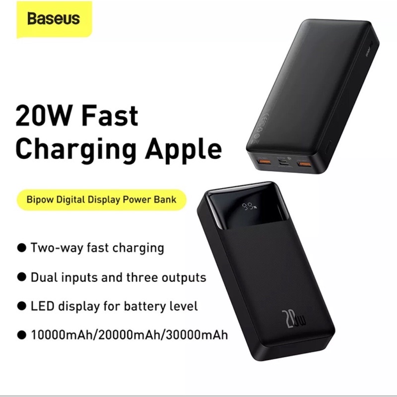 Sạc Dự Phòng siêu mỏng Rời Baseus Sạc Nhanh 20w 20000mah Cho Iphone 12.PIN DỰ PHÒNG Bipow Digital Display POWER BANK