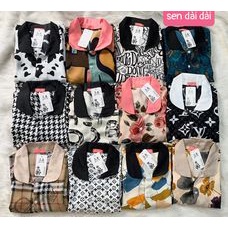 Bộ pijama chất vải mango cao cấp, phối cổ sen nhiều họa tiết tay dài quần dài