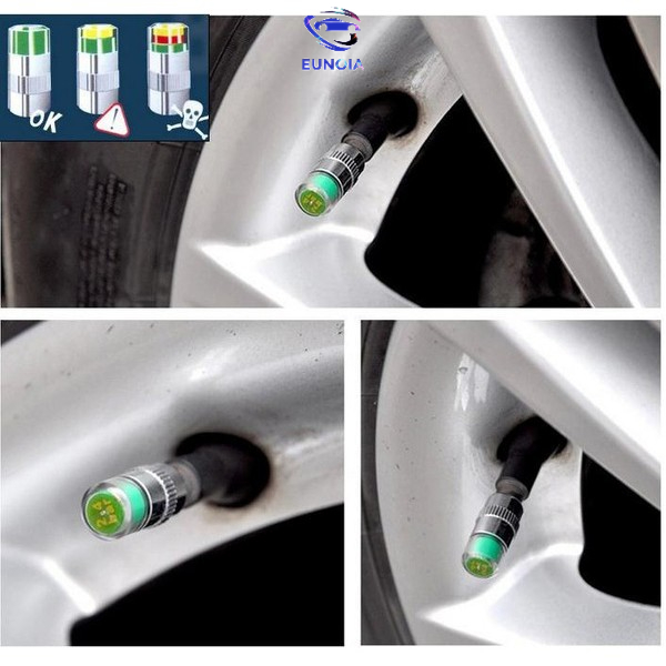 Bộ 4 van lốp xe cảnh báo áp suất lốp 3 màu hiển thị tiện lợi