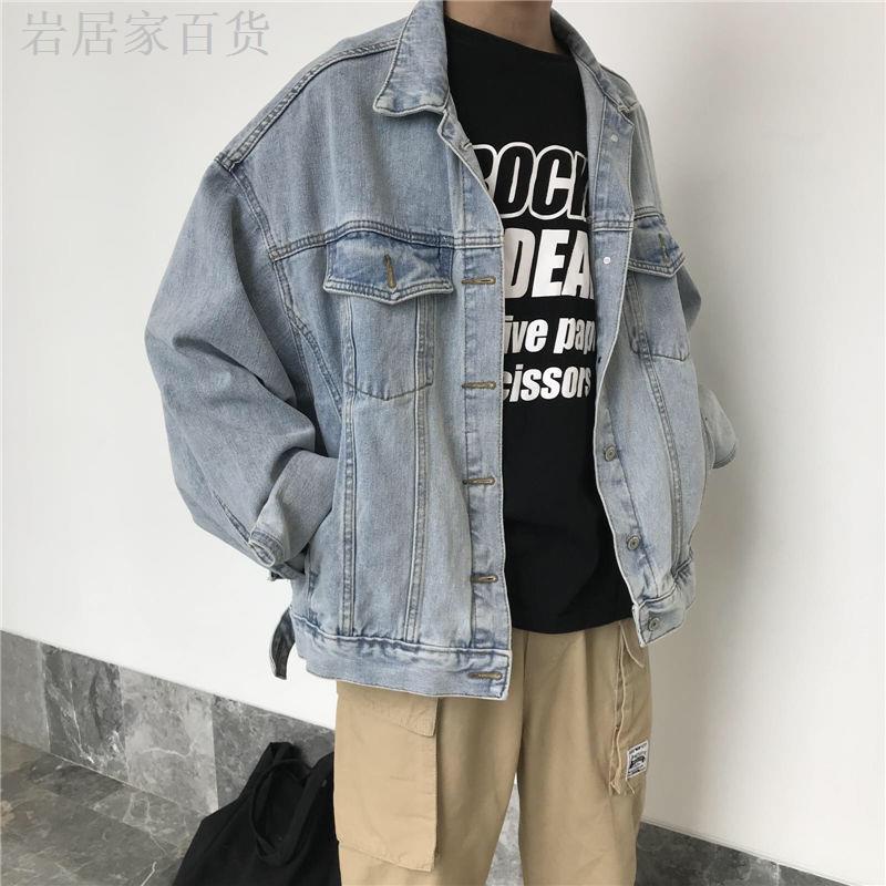 Đài Loan có thể mặc quần áo ❁♠✠Áo khoác Denim cổ bẻ kiểu Vintage Hồng Kông thời trang mùa thu cá tính