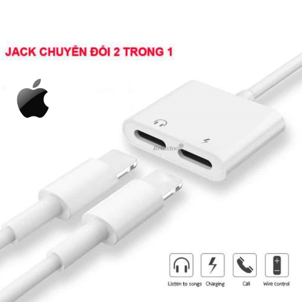 Jack Chuyển Đổi Chia Cổng Lightning Cho Iphone 7/8/X/11 2 Cổng Vừa Sạc Vừa Đeo Tai Nghe Chuẩn Apple