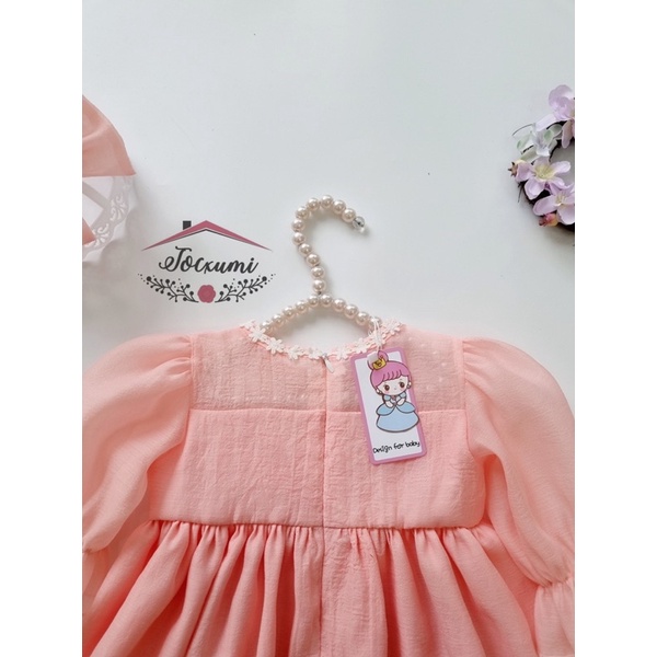 Váy công chúa nơ hồng cam cực ngọt ngào cho bé - Tocxumi