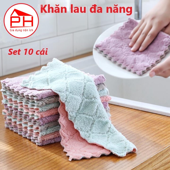 Bịch 10 Khăn lau đa năng lau chén bát lau tay lau bàn ghế bếp mềm mại thấm hút tốt (Mầu ngẫu nhiên) - Gia dụng Phước Hòa