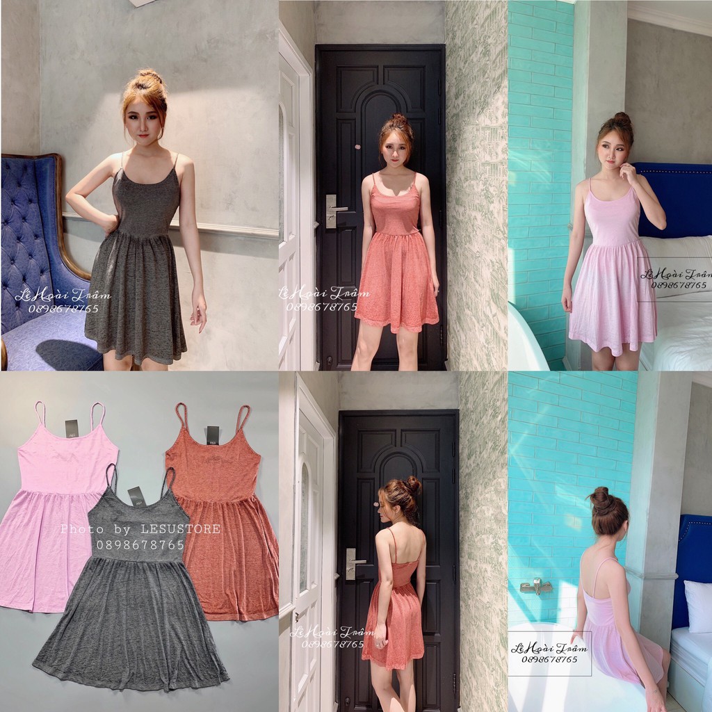 ẢNH TỰ CHỤP Đầm 2 dây thun trơn xòe