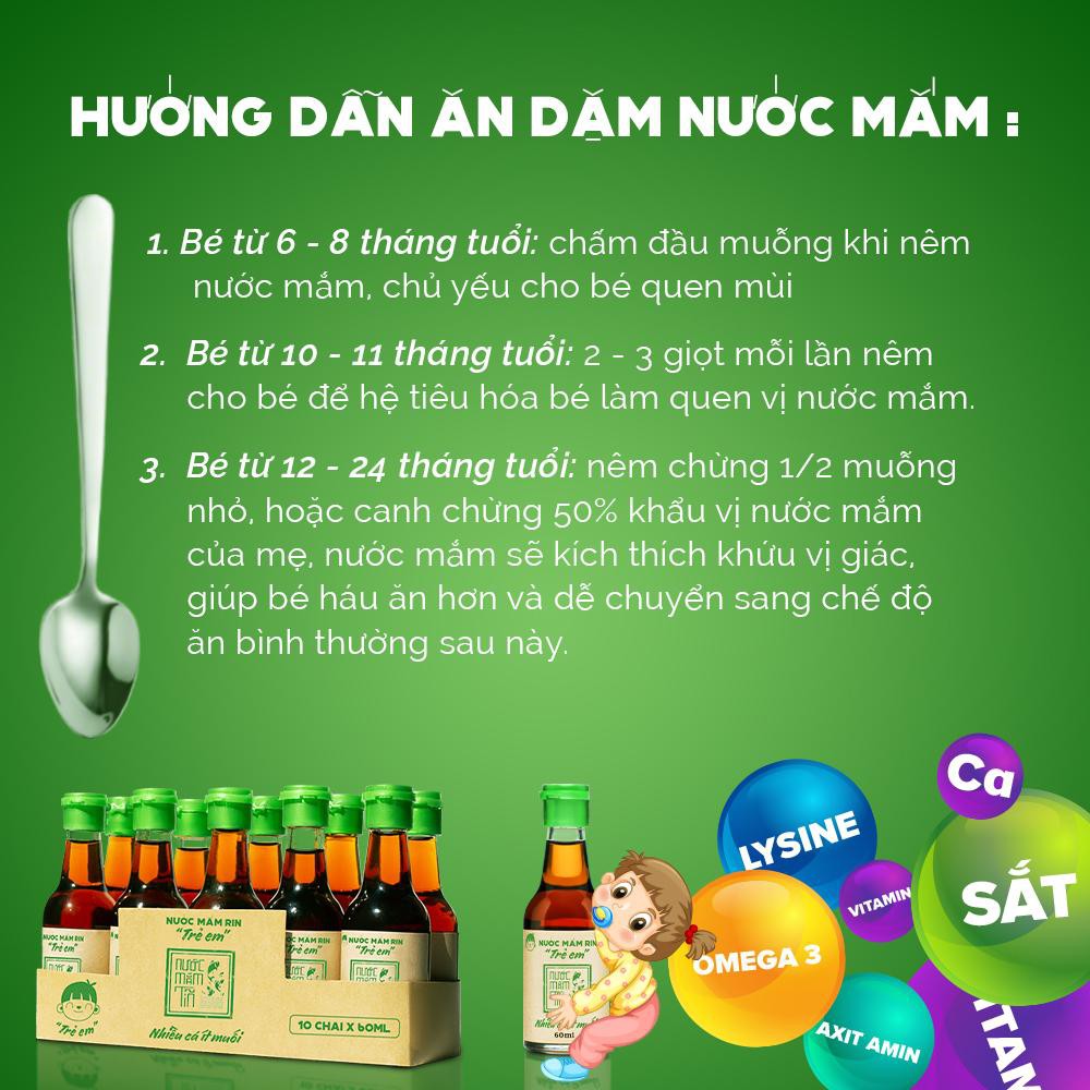 Combo 2 Chai Nước Mắm Tĩn Trẻ Em Cho Bé Ăn Dặm Độ Đạm 42N 60ml Và 1 Chai Nước Mắm Tĩn Du Lịch Mini 40N 60ml