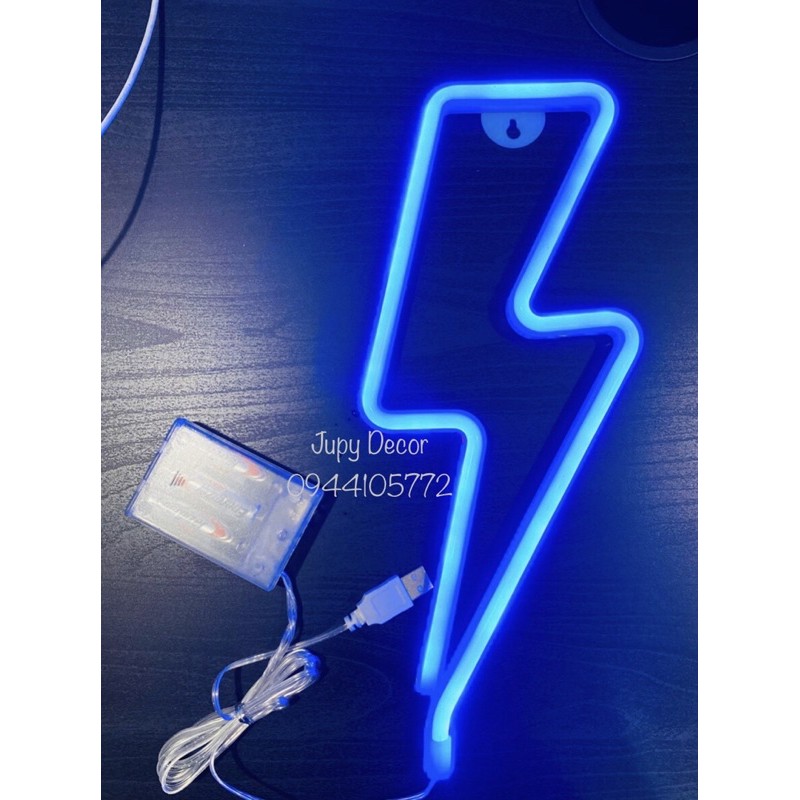 [PIN + USB] 🎁 tặng kèm pin Đèn Neon Tia Chớp ấn tượng độc đáo trang trí bàn làm việc phòng ngủ treo tường cực hot