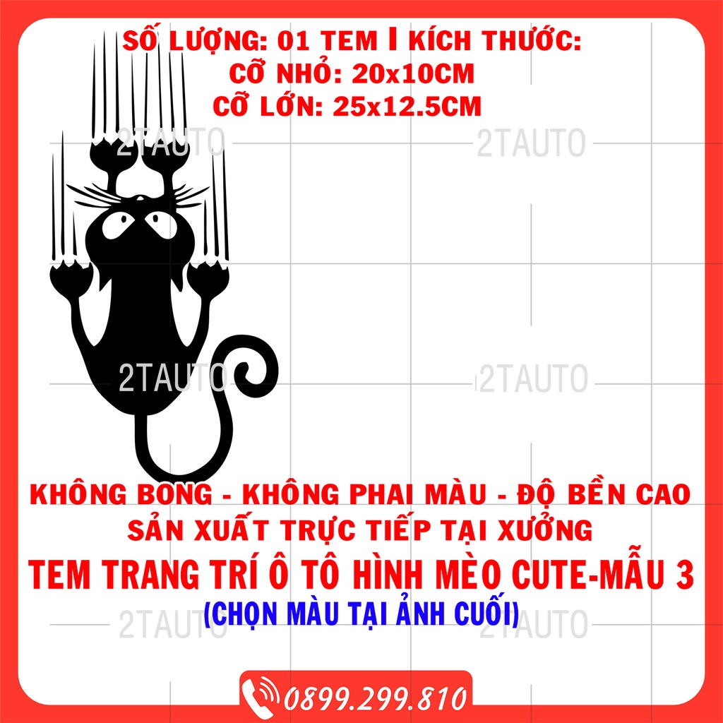 Tem decal HÌNH CON MÈO dán xe nhiều kích thước, chống thấm nước, logo CHÚ MÈO dán trang trí ô tô xe hơi - MẪU 3