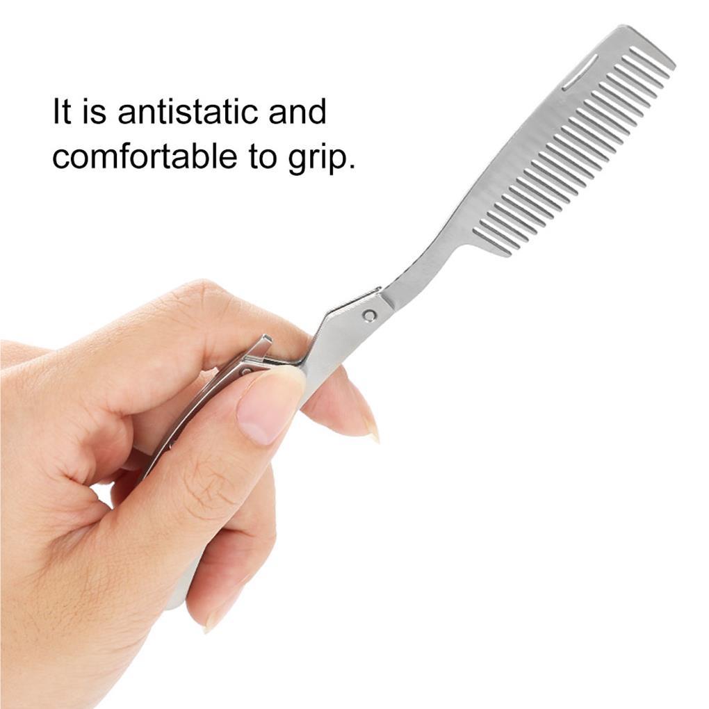 Lược Chải Râu Bằng Thép Không Gỉ Gấp Gọn Tiện Lợi Dành Cho Salon Làm Tóc