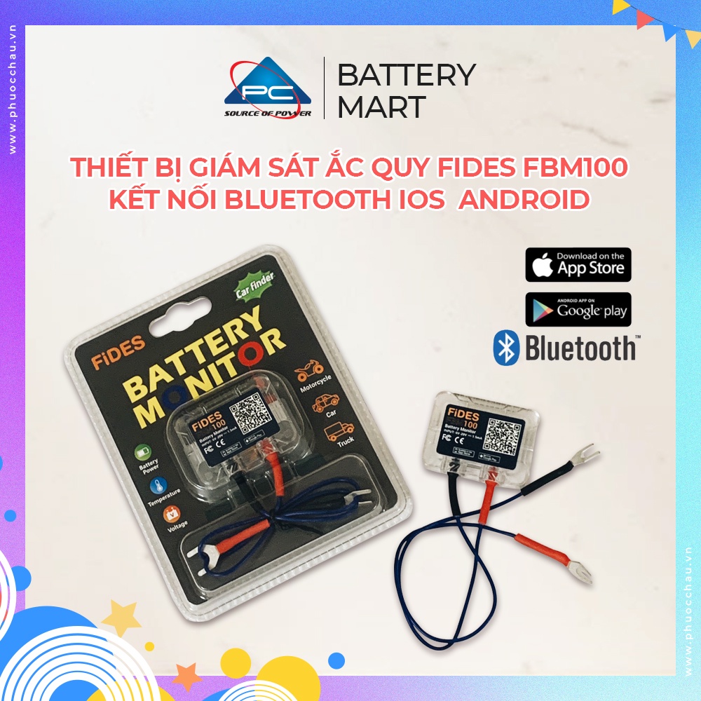 Thiết Bị Giám Sát Ắc Quy Fides FBM100 Dùng Cho Ắc Quy Ô Tô, Xe Máy, Xe Tải. Kết Nối Ứng Dụng Bằng Bluetooth iOS Android