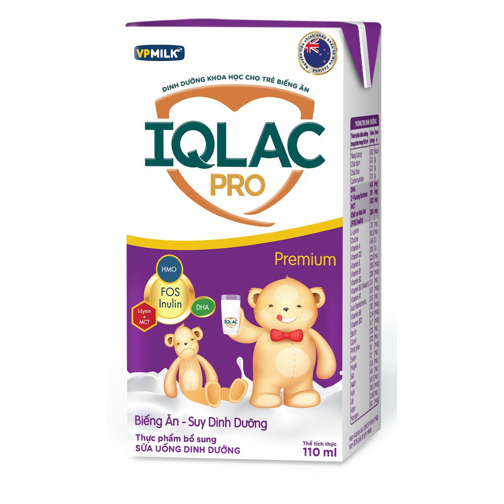 Thùng 48 hộp Sữa Bột Pha Sẵn IQLac Pro Biếng Ăn, Suy Dinh Dưỡng - Premium 110ml