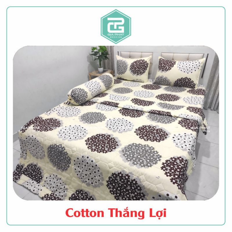 Bộ ga gối Thắng Lợi {4 món}100% Cotton chuẩn logo họa tiết Cẩm tú cầu