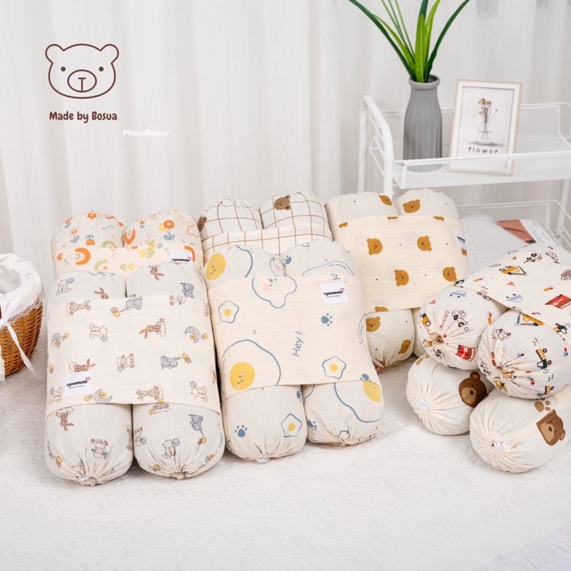 Gối chặn vỏ đỗ vải xô Muslin cao cấp cho bé sơ sinh