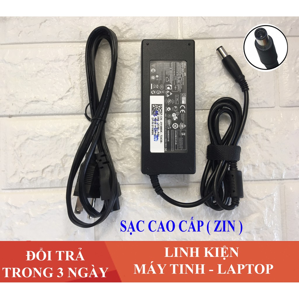 CHÍNH HÃNG, QUA SỬ DỤNG  Sạc Laptop Dell 19.5V 4.62A (90w) Chân Kim To E6410 E6420 E6430 E6520 E6530 + dây nguồn