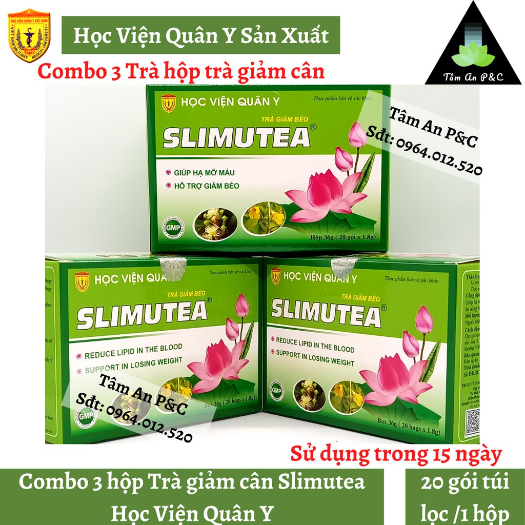 (Combo 3 hộp) Trà giảm cân, giảm béo Slimutea Học Viện Quân Y- Giúp giảm cân, giảm béo, giải khát- CHÍNH HÃNG HVQY