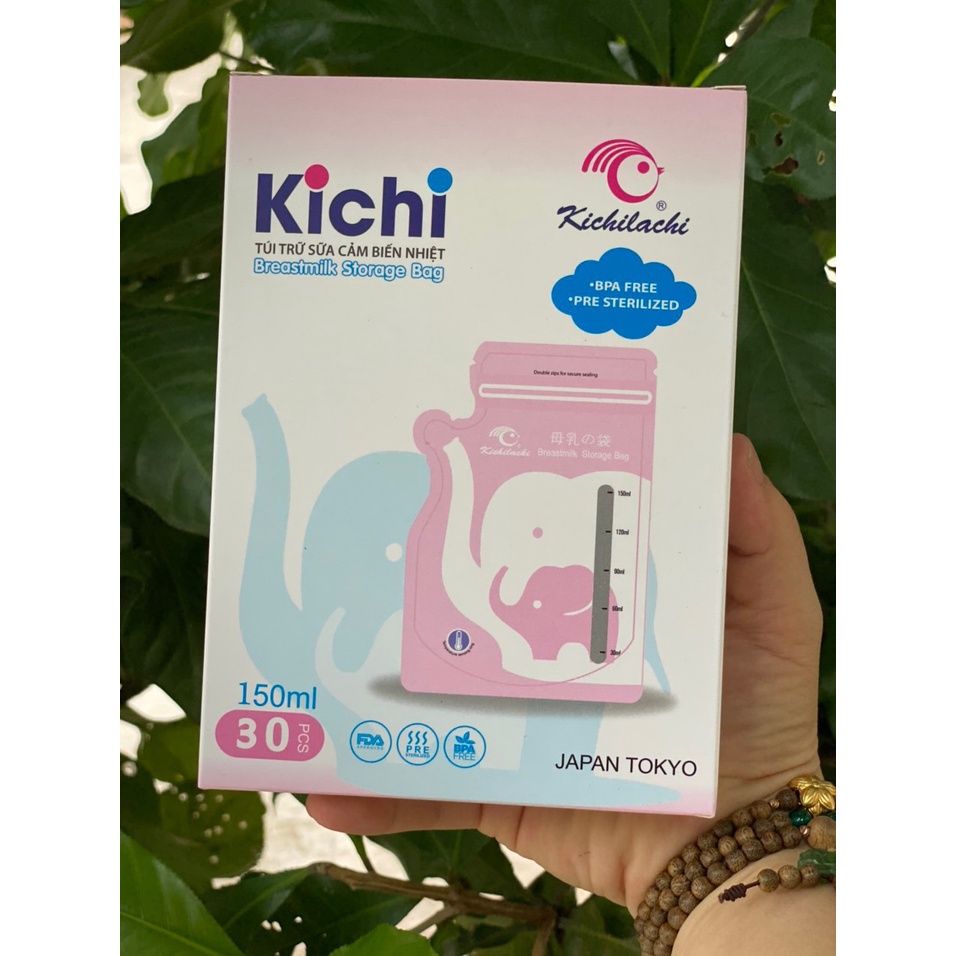túi trữ sữa CẢM ỨNG NHIỆT kichi  hình Voi 150ml và 250ml (30 túi và 50 túi )
