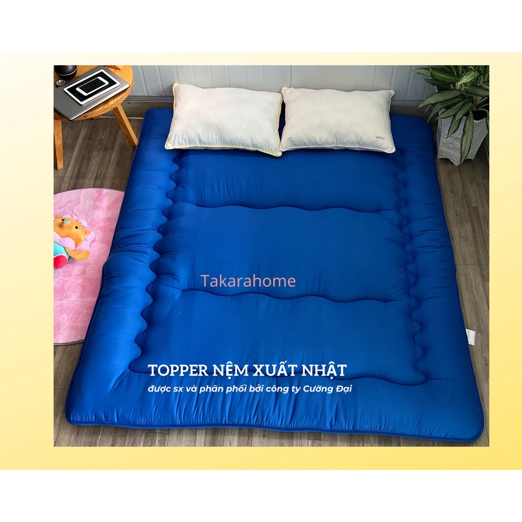 Topper Nệm bông xuất nhật size 1m 1m2 1m4 1m6 1m8 dài 2m cao 8 phân màu xanh dương đẹp