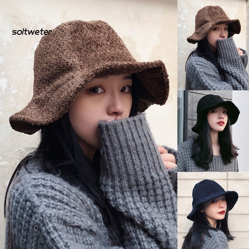 Mũ Len Rộng Vành Màu Trơn Thời Trang Cho Nữ