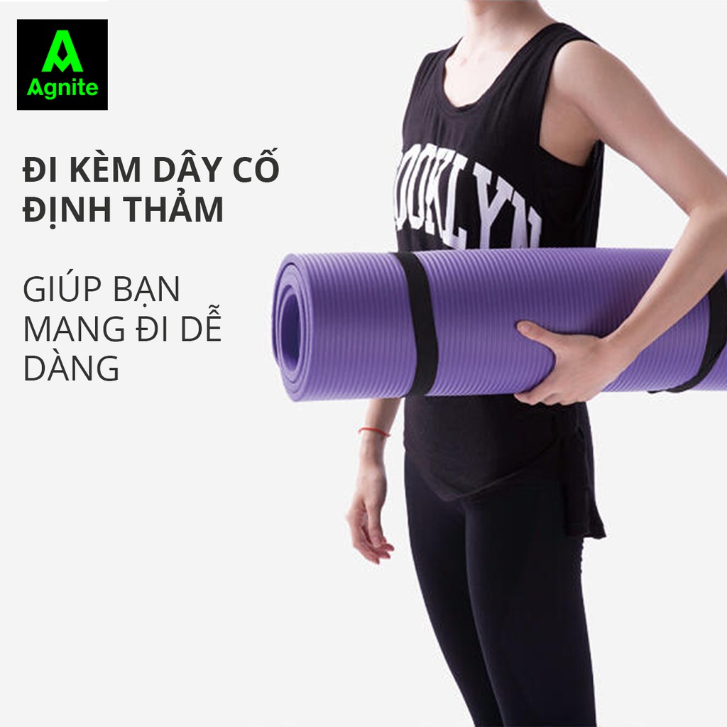 Thảm tập Yoga và GYM chuyên dụng dày 3mm Agnite - PVC, độ đài hồi tốt, chống lún độ bám cao - Kèm dây buộc - EL103