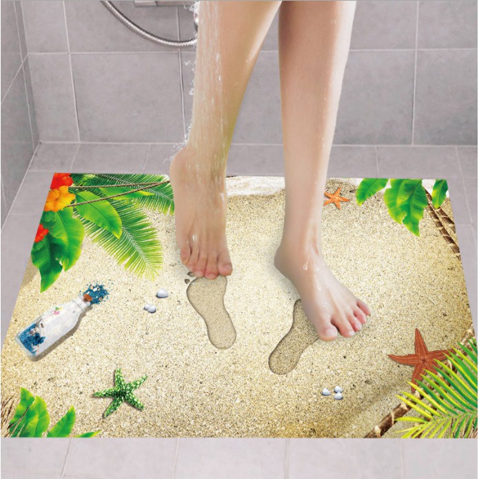 decal  trang trí tường bàn chân trên cát