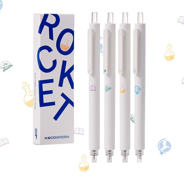 Bộ 4 Bút Kaco ROCKET Study Mực Đen Phiên Bản Đặc Biệt - Hàng Chính Hãng