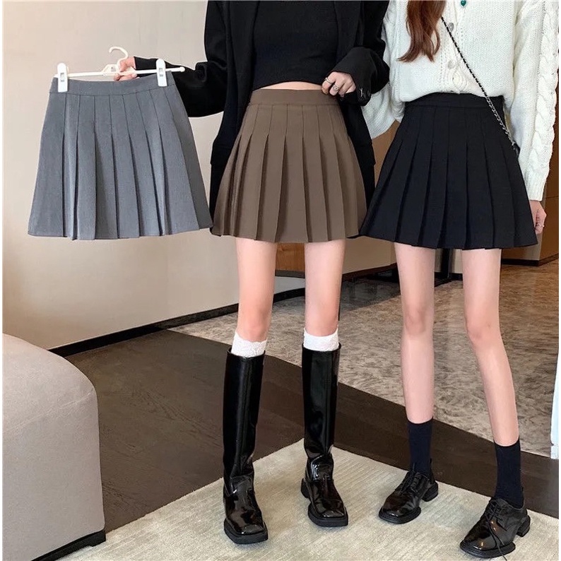 Chân Váy Xếp Ly Ngắn Tennis Màu Đen Trắng Ghi Cạp Cao Dáng Xoè Chữ A Có Quần Trong Phong Cách Thể Thao Năng Động Cá Tính