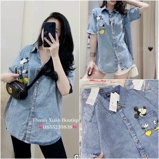 áo sơ mi jean túi ngực chuột h