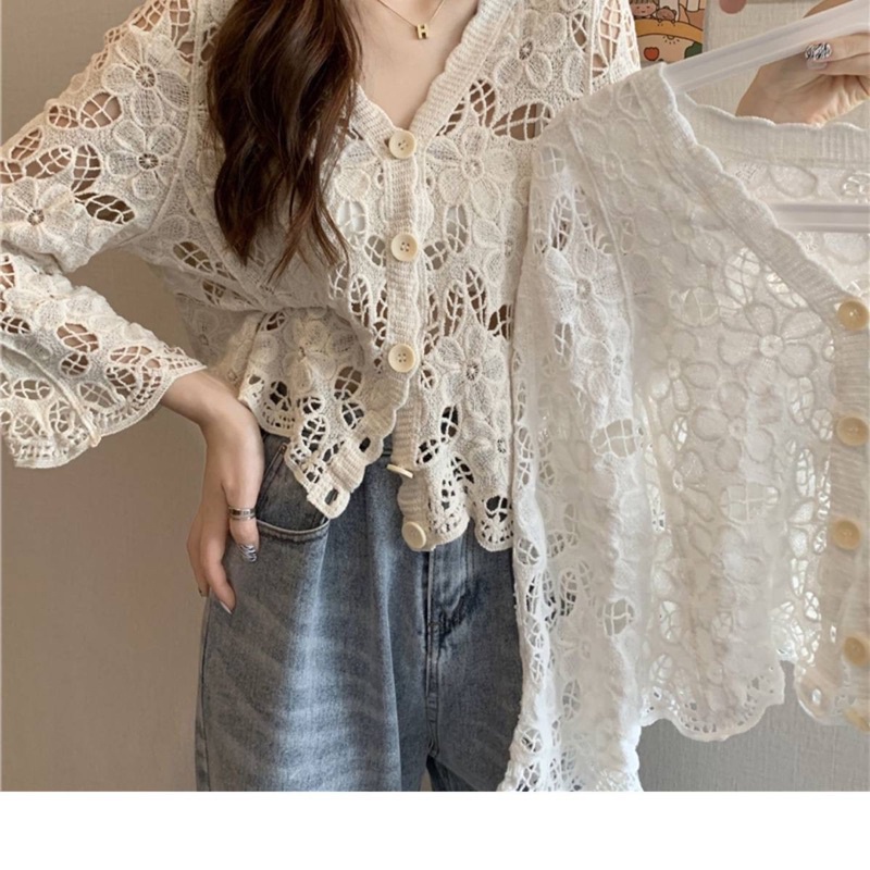 Áo Khoác Cardigan Đi Biển Đan Hoa Chất Dày Dặn Đẹp