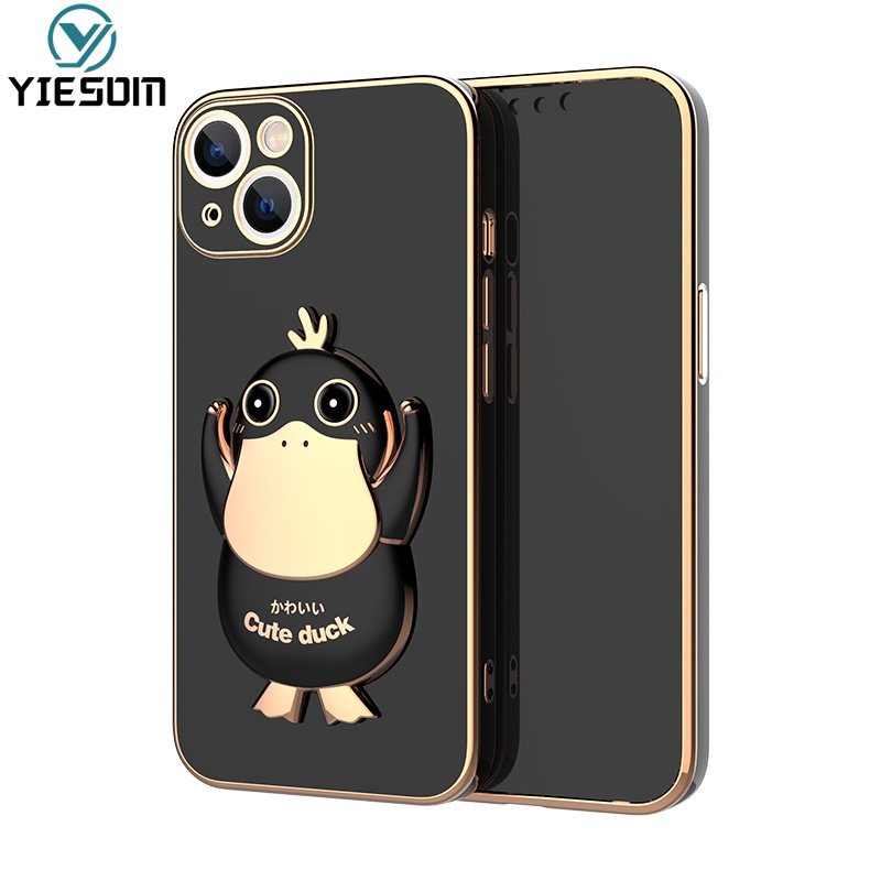 Ốp Điện Thoại Silicon Mềm Chống Sốc Có Giá Đỡ Hình Chú Vịt Dễ Thương Cho iPhone 14 13 Pro Max 14 Plus 13 Pro 13 Mini
