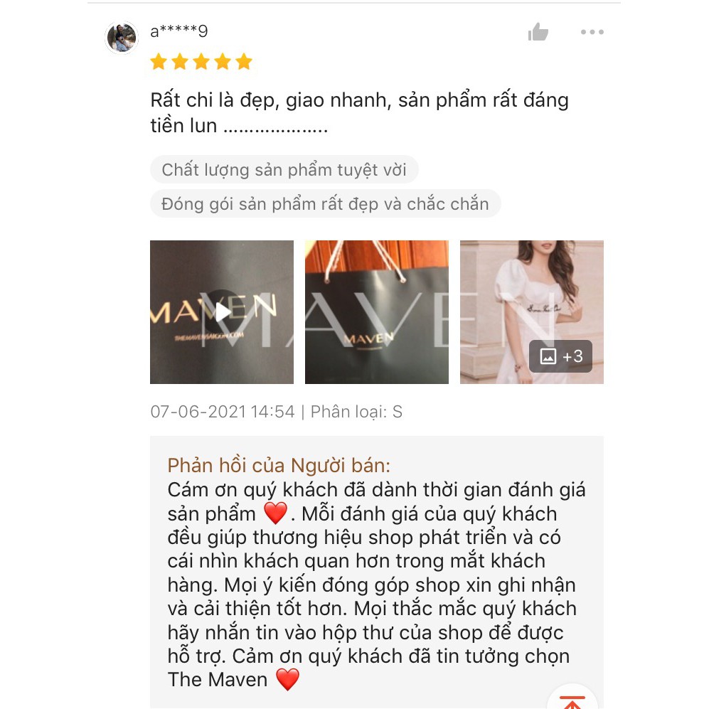 MAVEN - Váy cổ vuông tay bồng Anais