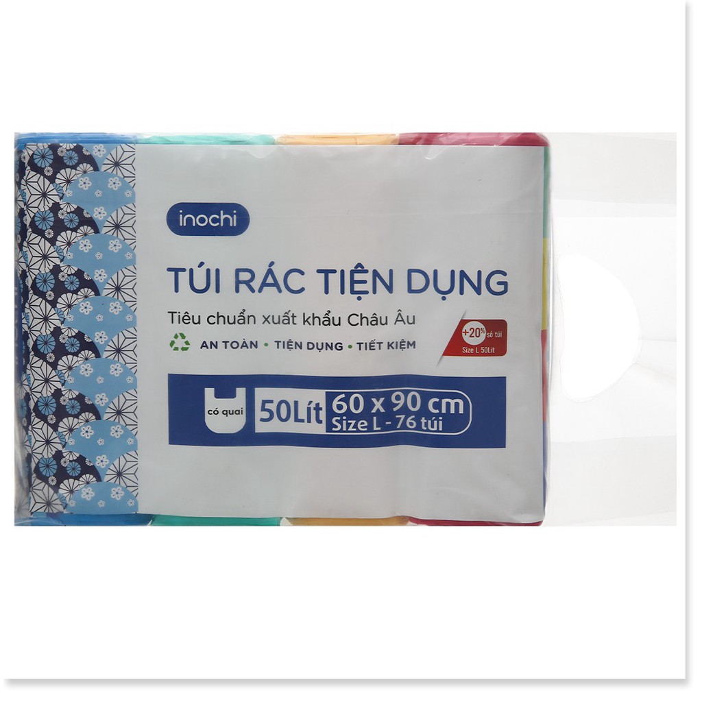 Lô 4 cuộn 76  túi rác y tế tự hủy Inochi tiện dụng 50L (nhiều màu) - Túi rác không mùi