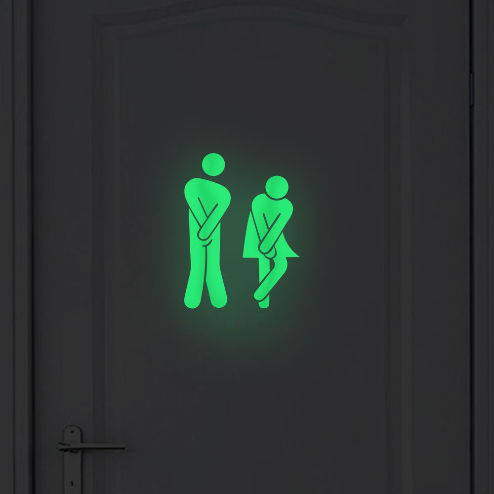 WMES1 DIY Wall Sticker Funny Washroom Door Sign Toilet Sticker Creative Bathroom Home Decor Fluorescent Glow In The Dark Decoration Indicator Label