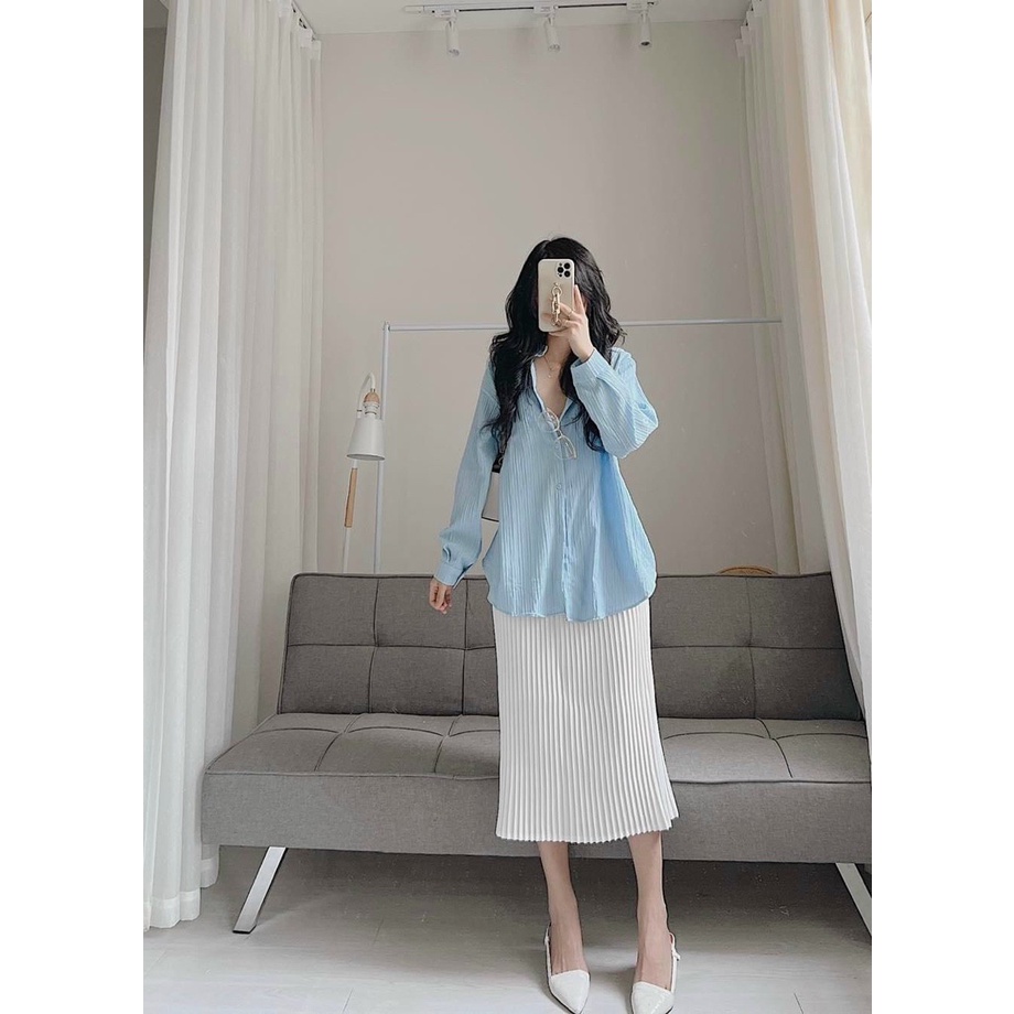 Áo Sơ Mi Nữ Dài Tay Đũi Gân 🦋 Áo Somi Dáng Công Sở Trơn 3 Màu 🦋 Áo nữ sơ mi form rộng 250