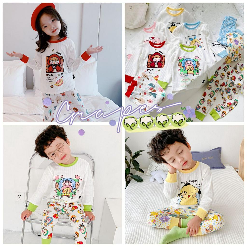 Bộ quần áo ngủ tay dài in hình hoạt hình dành cho trẻ em 1-8 tuổi