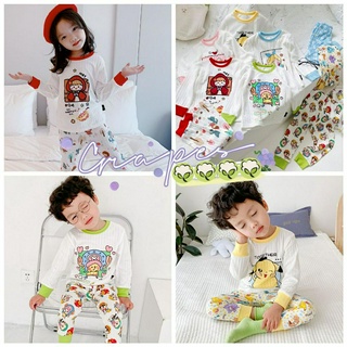 Bộ quần áo ngủ tay dài in hình hoạt hình dành cho trẻ em 1-8 tuổi