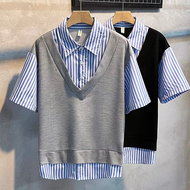 Áo Sơ Mi Giả Hai Lớp Tay Ngắn Dáng Rộng Thời Trang Mùa Hè Hàn Quốc 2022