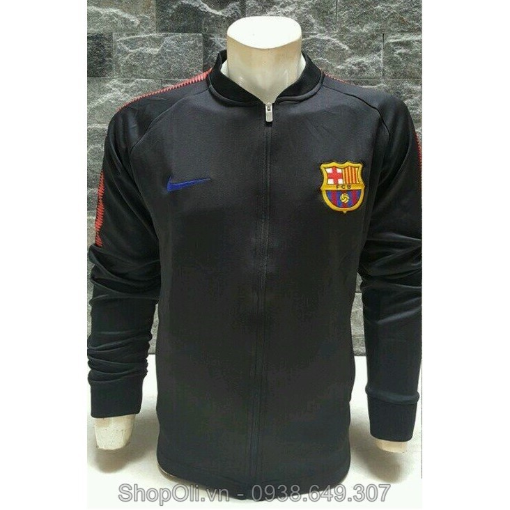 Áo khoác bóng đá clb Barcelona đen viền tay đỏ vải nỉ cao cấp-chất lượng cao