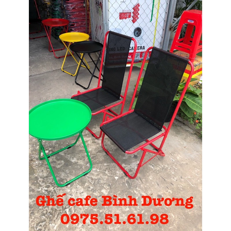Bộ bàn ghế cafe giá rẻ ( 2 ghế đỏ loại cao 85cm + 1 bàn tròn trà chanh )