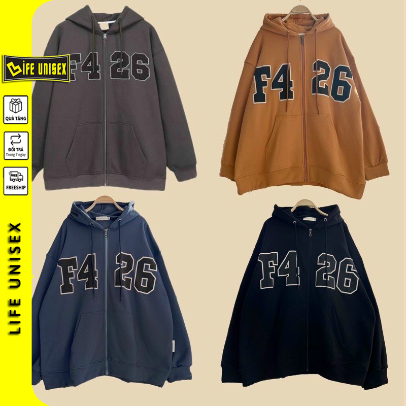 Áo Khoác Hoodie Nỉ F426 Nam Nữ Ulzzang Unisex Dây Kéo, Áo Khoác Nỉ Form Rộng LIFE UNISEX