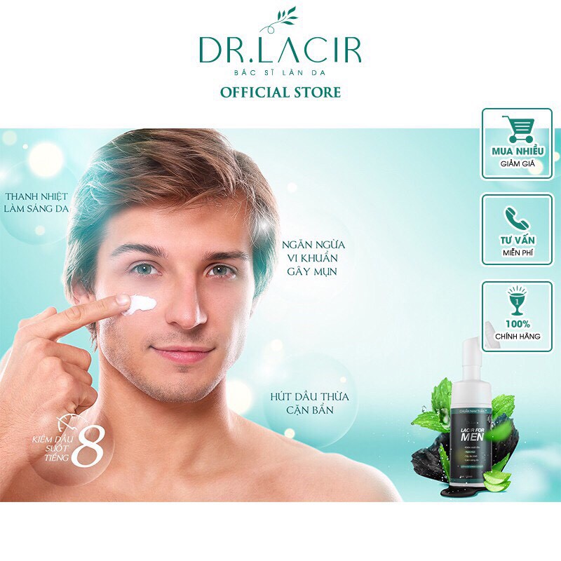 Sữa Rửa Mặt Nam Drlacir-Lacir For Men,Chai 150ml,chăm sóc da,Giúp làm sạch da mặt,loại bỏ bã nhờn,se khít lỗ chân lông