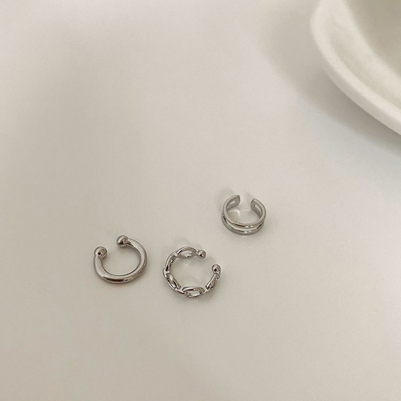Set 3 khuyên kẹp vành tai bằng kim loại đơn giản thời trang