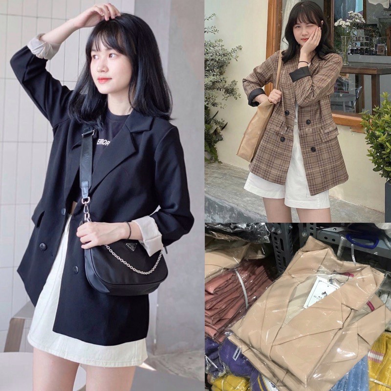 {Amanda}Áo blazer 2 lớp 4 cúc, túi nắp, hàng chuẩn form QC, áo khoác blazer ulzzang dễ phối đồ- Amanda Store