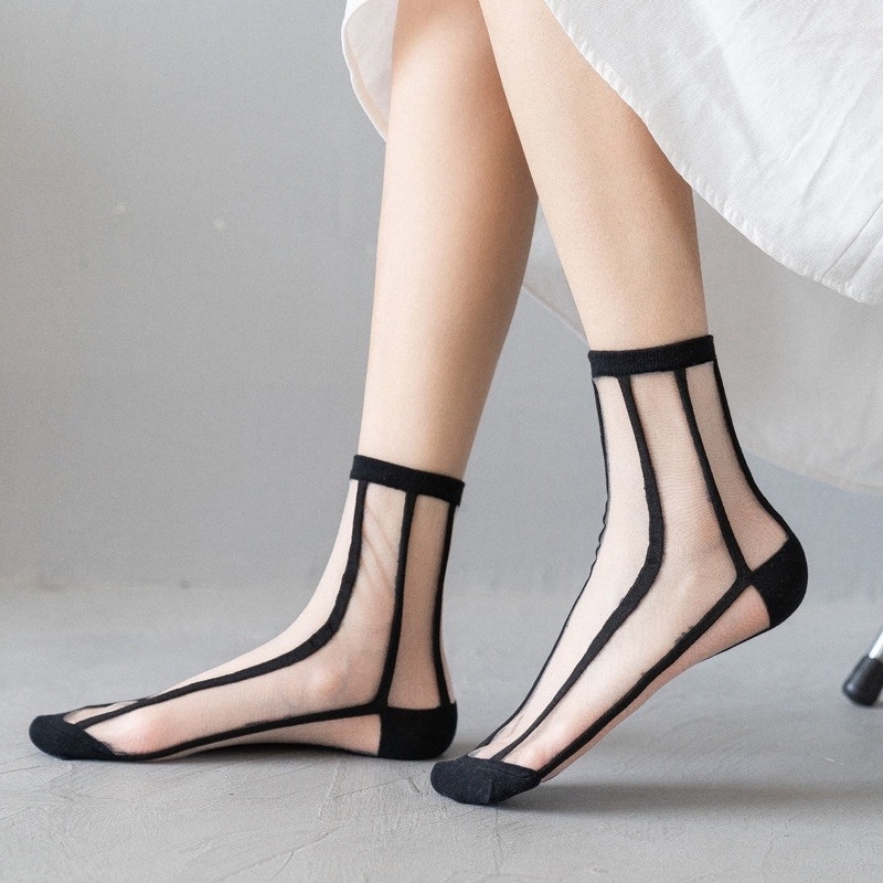 Set 3 đôi vớ TAKETALK ren lụa xuyên thấu co giãn thời trang mùa hè xinh xắn dành cho nữ