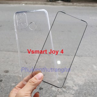 Vsmart Joy 4 - Combo kính cường lực full màn viền siêu mỏng + ốp dẻo silicon trong suốt có gờ bảo vệ camera Vsmart JOY 4