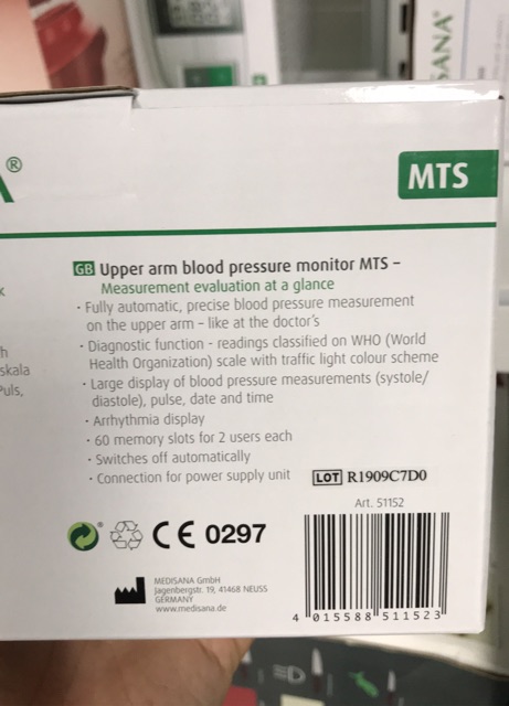 Máy đo huyết áp Medisana MTS made Đức