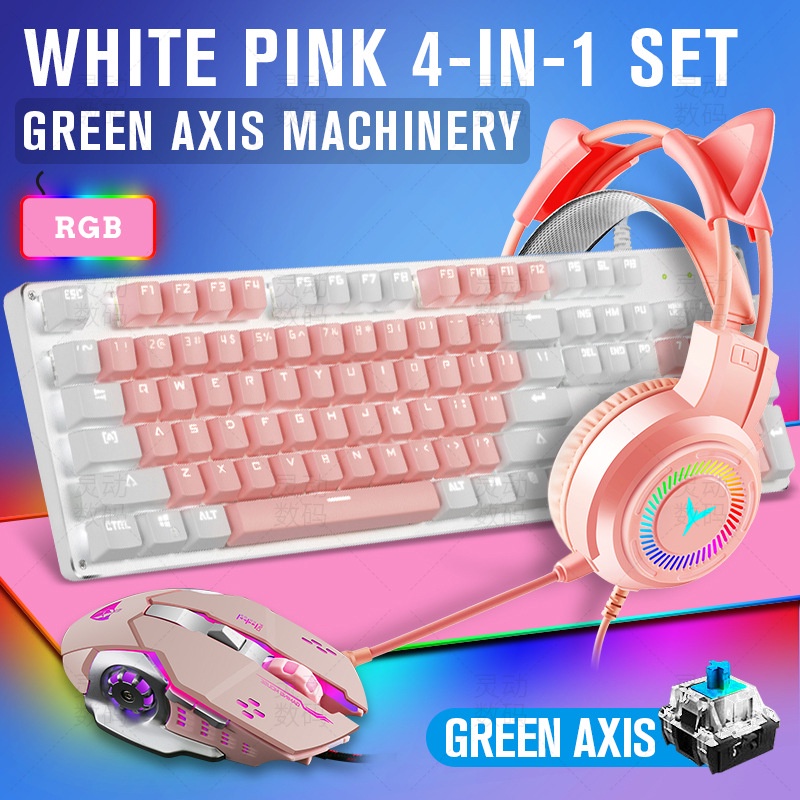 Bàn phím cơ + chuột gaming + tai nghe chụp tai gaming + lót chuột RGB siêu rẻ và đẹp