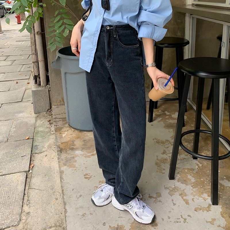 Jiashucheng Quần Jean Xám Khói Dáng Rộng Lưng Cao Ống Rộng Thời Trang Mùa Thu Mới Cho Nữ Mopp