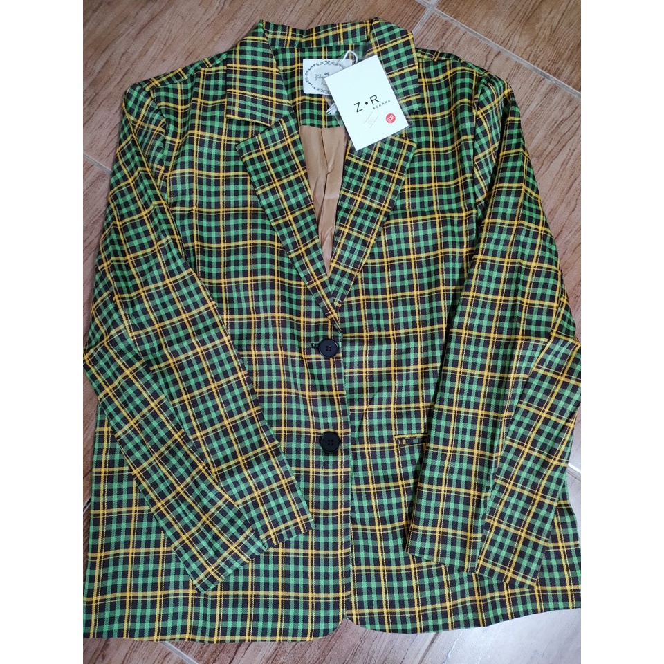 Ảnh thật 5 hình cuối-HC342.Áo blazer kẻ caro Hàn Quốc chanh xả