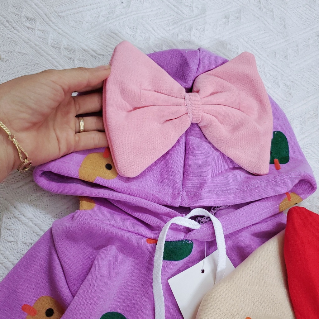 Áo hoodie cho bé gái Vịt Con siêu dễ thương vải nỉ bông mềm mại cho bé gái 8-18kg